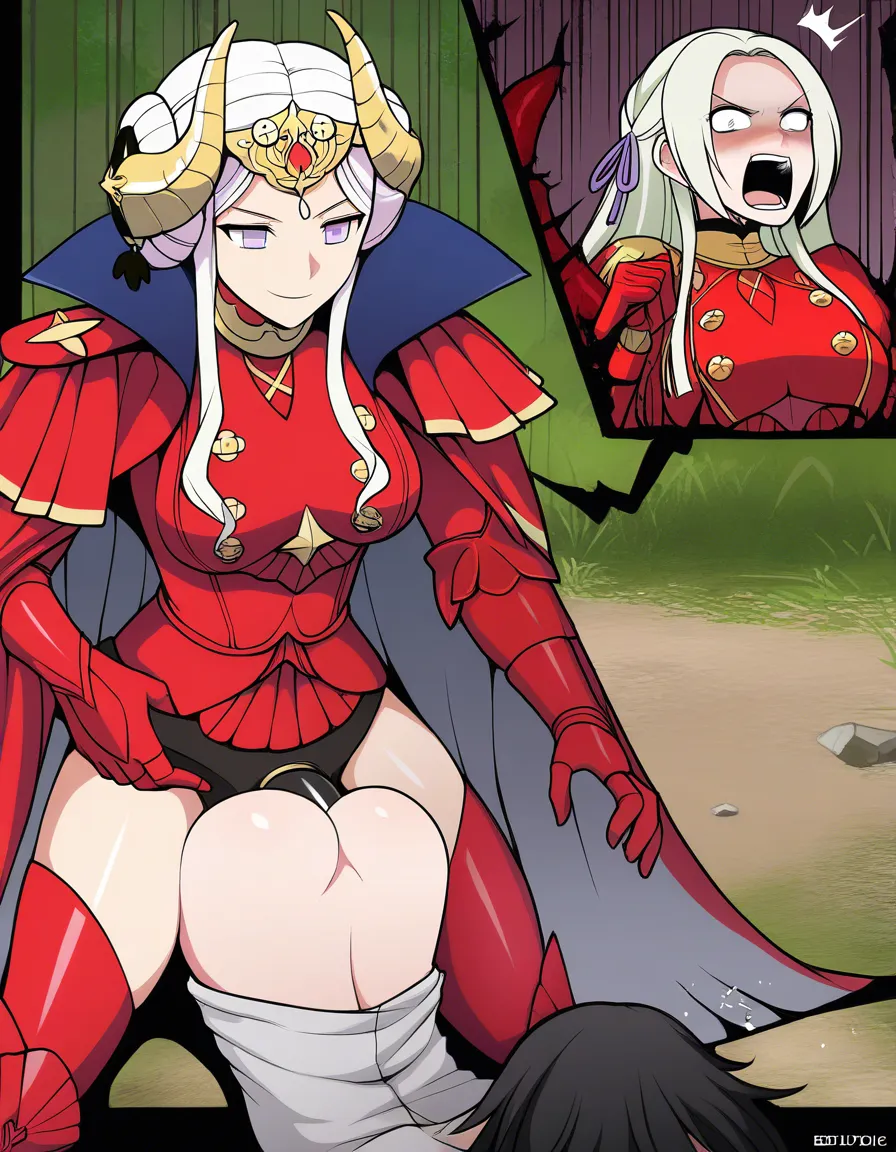 Evil_queen wrestling @edelgard_von_hresvelg, royalty, yuri, strapon, defeated, exhausted, evil_smile, pinned_down, anal, yelling, hentai_studio_quality