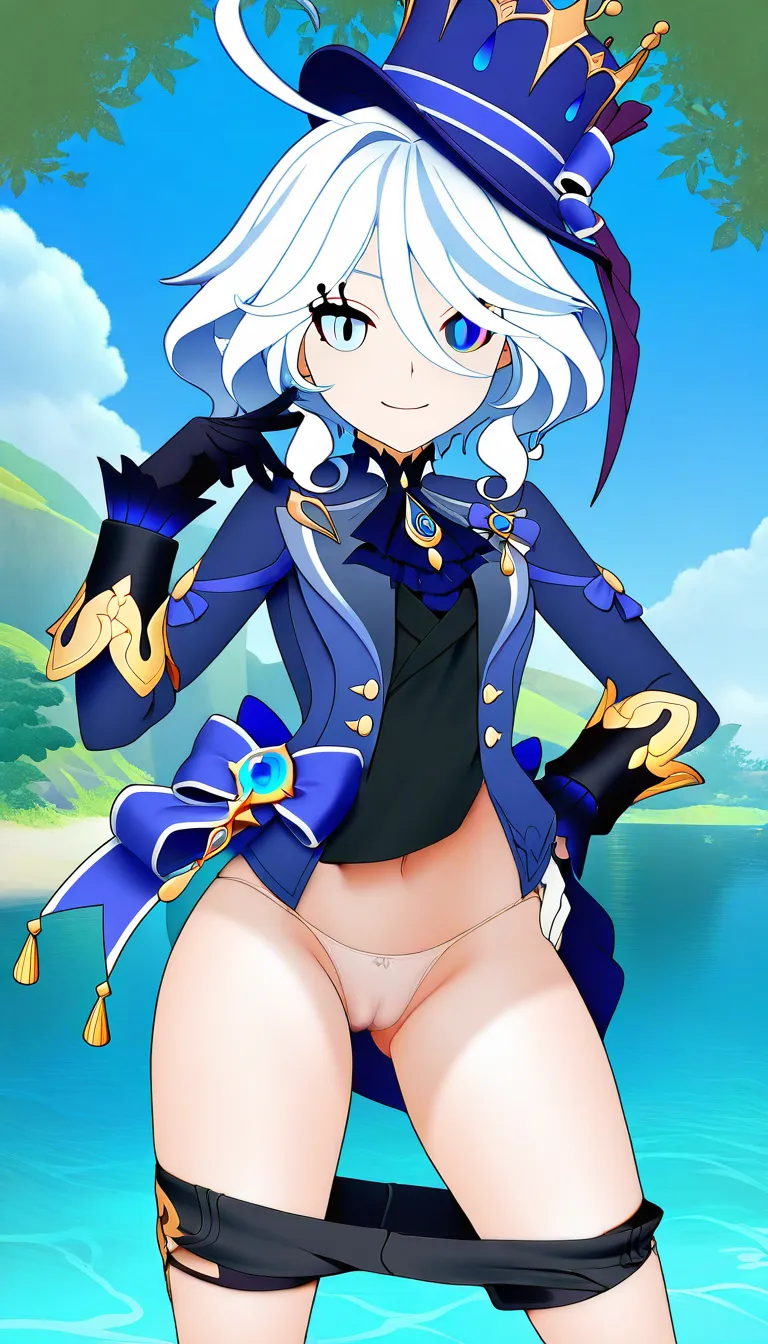 Masterpiece, Genshin impact stylem Furina, shorts down, panties, cameltoe, lake, look at viewer, outfit, smile,.,,, value:0.1 for: hentai_studio_quality.,,,,,,,,,,, hentai_studio_quality, hentai_studio_quality, hentai_studio_quality, hentai_studio_quality, hentai_studio_quality, hentai_studio_quality, hentai_studio_quality, hentai_studio_quality, hentai_studio_quality, hentai_studio_quality, hentai_studio_quality, hentai_studio_quality, hentai_studio_quality