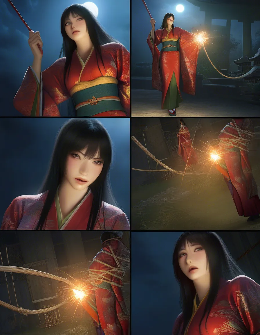 best quality, hyperrealistic, 2girls, japanese clothes, bondage, moonlight, 8k uhd photo, hentai_studio_quality
