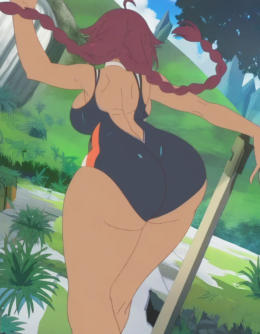 masterpiece, clean art, twin braids, plant, doujin full_body, dark-skinned_female, plump, huge_ass, belly, (anime style:1.3), 2d, anime screencap, cel shading, flat color, @00osamio00, thick_thighs, against_wall, sex_from_behind, anal, (anime style:1.3), 2d, anime screencap, cel shading, flat color, @00osamio00, face-to-face, hentai_studio_quality