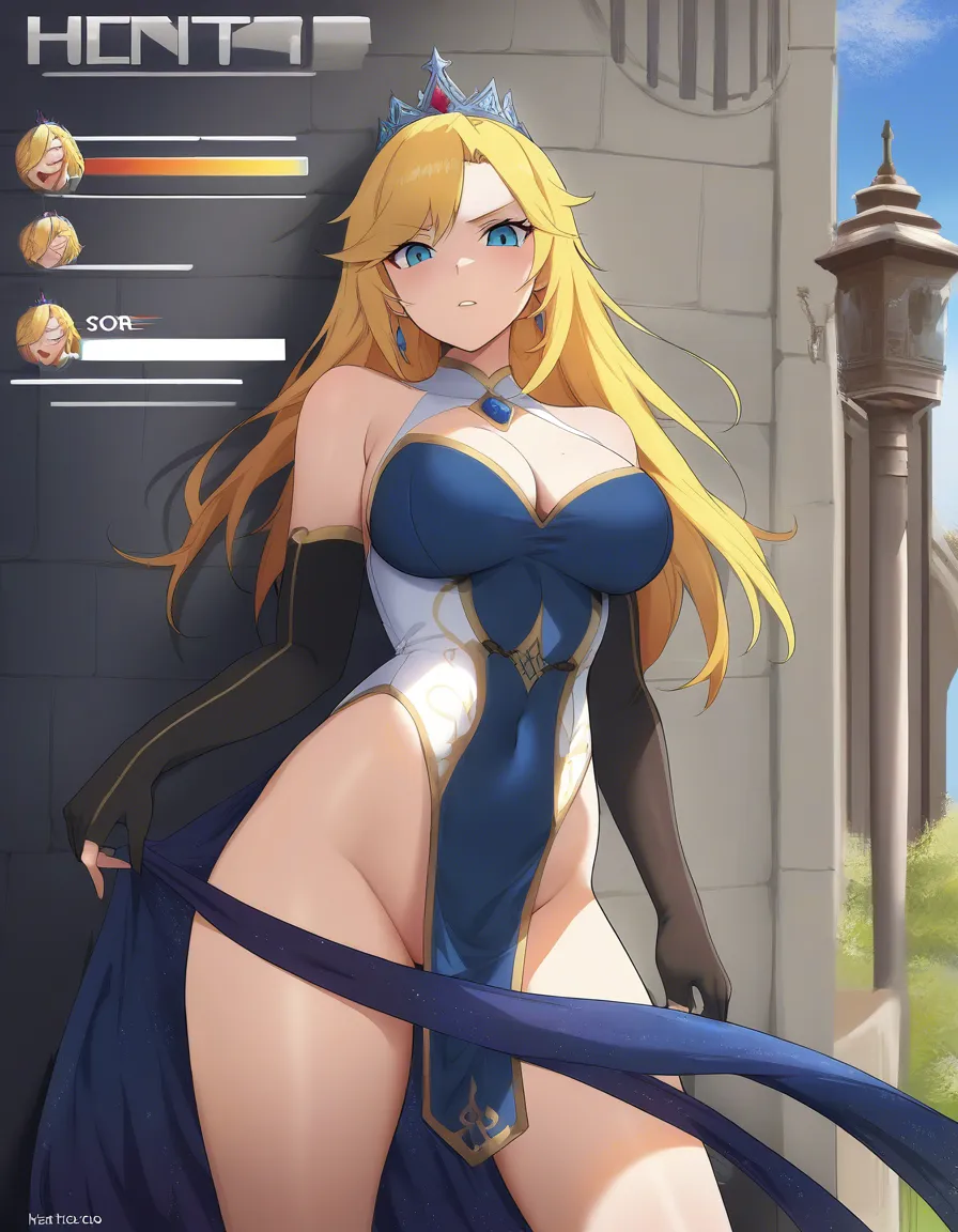 absurdres, highres, princess, standing, sleeveless, anal sex, confident gaze, detailed shading, hentai_studio_quality