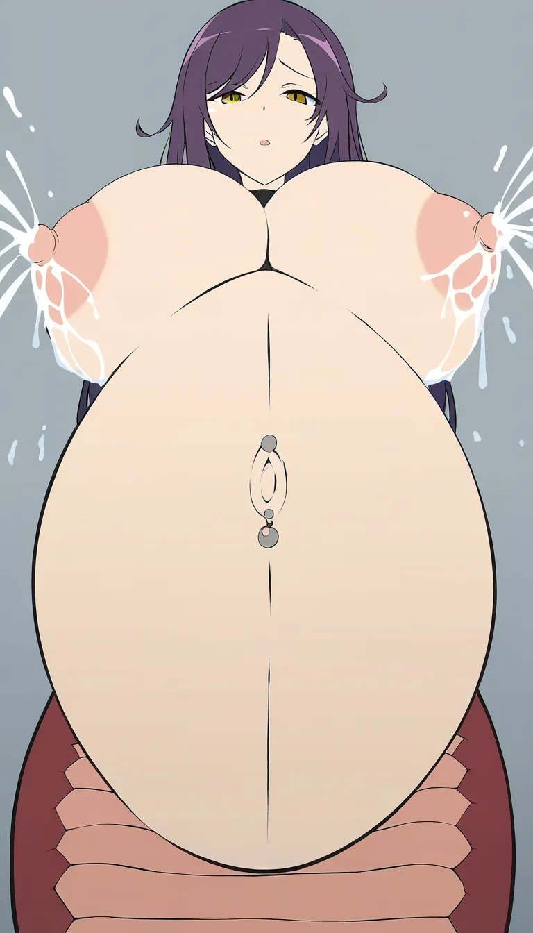 hyper pregnant lamia. navel_piercing. pov sex. massive belly. cum. lactation. swept_bangs. breeding.