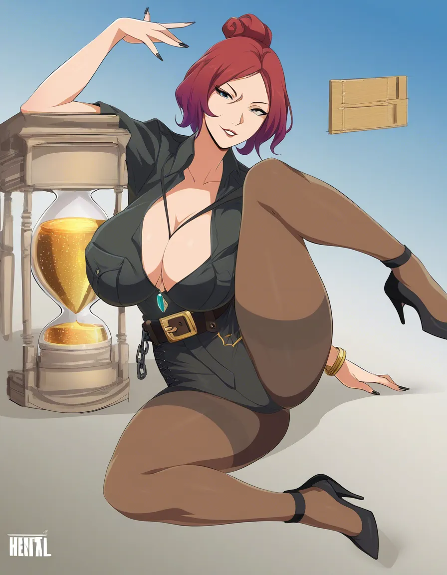 masterpiece, clean art, milf, hourglass figure, belt, leg up, gradient background, detailed shading, hentai_studio_quality