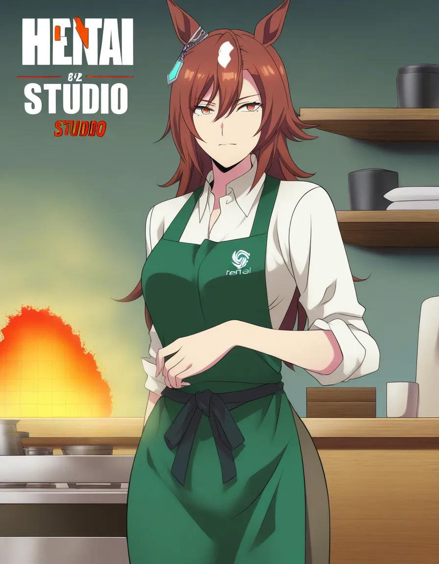 highly detailed, sharp, barista, horse ears, white shirt, anal sex, pillow, smoldering look, anime style, hentai_studio_quality