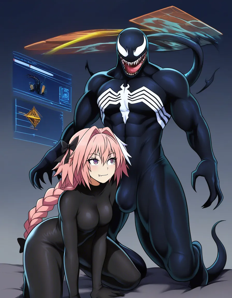 Astolfo,Venom suit,cute,bulge,face,bodysuit,dick, hentai_studio_quality