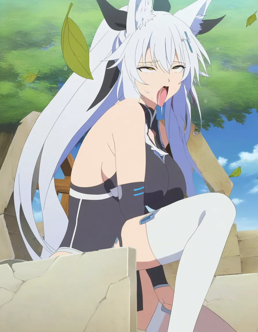 best quality, polished, fitness model, ahegao, white thighhighs, leaf, visual novel art, (anime style:1.3), 2d, anime screencap, cel shading, flat color, @00osamio00