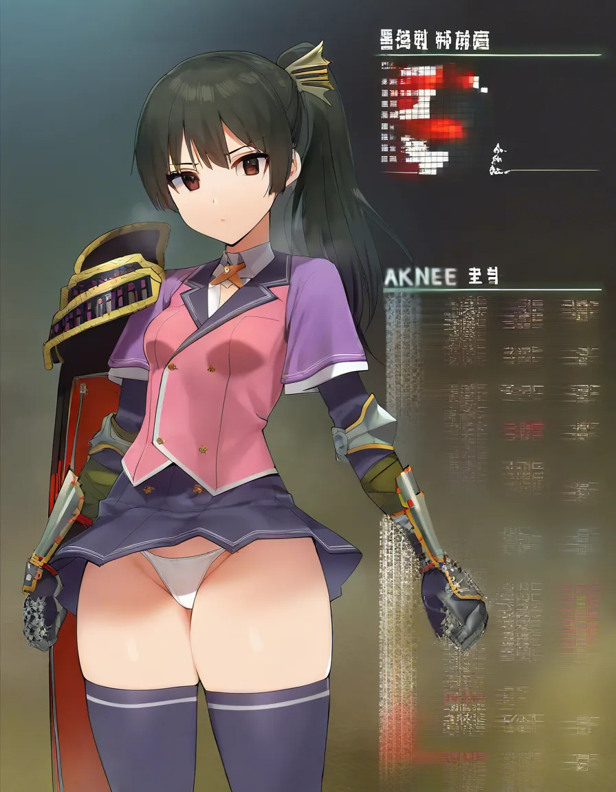 akane_onimusha female cherry_pink_vest japanese_clothes (mini_skirt) black_hair short_hair (((side_ponytail)))bare_thigh, brown_eyes,gauntlet, thighhighs,, small_breasts upper_body_black_inner, white_panties thick_thighs, huge_ass, (height:150cm), hentai_studio_quality, hentai_studio_quality, hentai_studio_quality, hentai_studio_quality, hentai_studio_quality, hentai_studio_quality, hentai_studio_quality