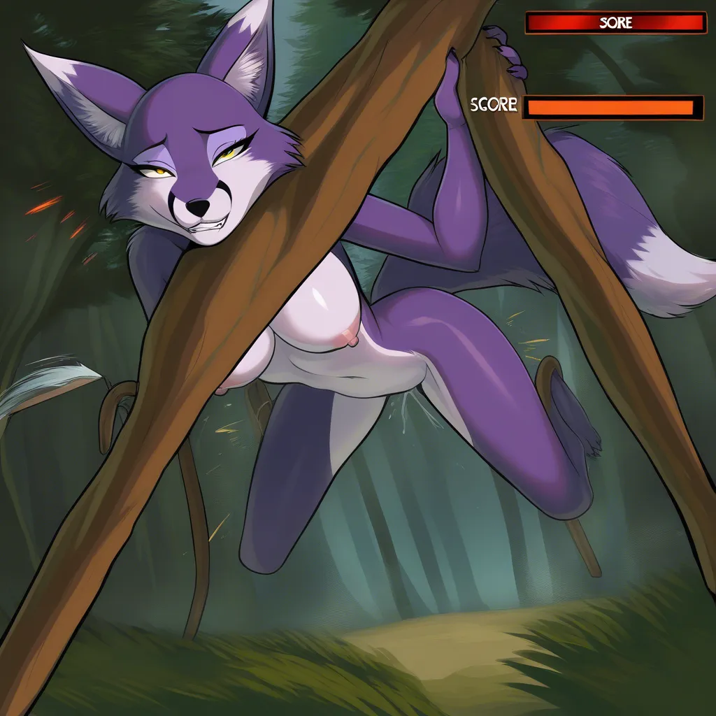 female fox with purple fur, age 18, nude, verry small_breasts, She has hard breeding sex with the viewer. 4k reslution., hentai_studio_quality