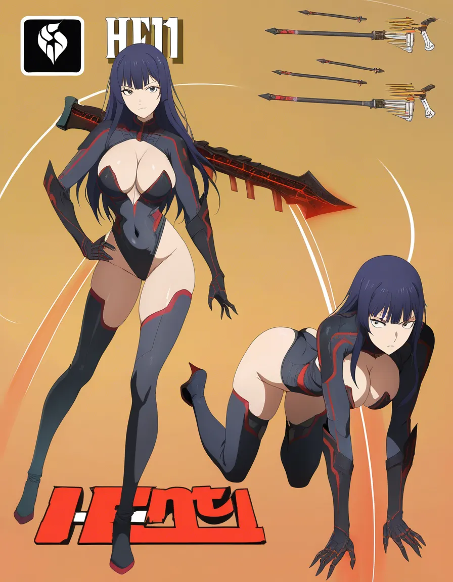 highly detailed, sharp, 1girl, covered navel, weapon, on all fours, hentai style_parody, hentai_studio_quality