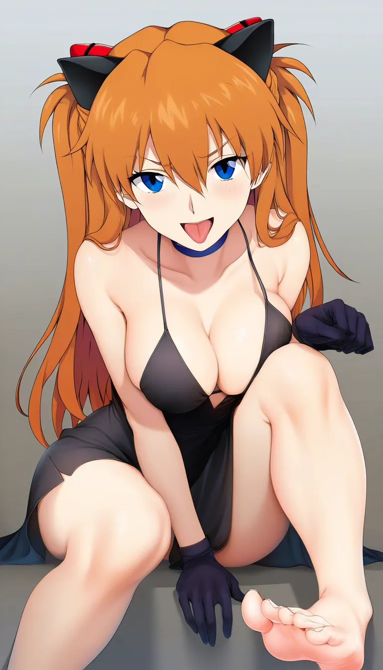 @souryuu_asuka_langley #black_gloves #dress #cat_ears #solo #feet #choker #knees_together_feet_apart
Feet directed to viewer #tongue, hentai_studio_quality, hentai_studio_quality