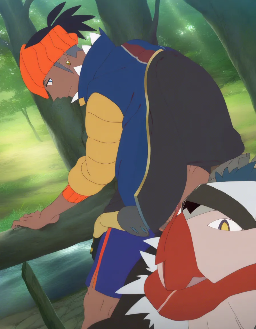 Gay, anal, nsfw, gay anal, man on man, gay couple, too Leon (Pokemon sword/shield), bottom Raihan (Pokemon sword/shield), realistic, (anime style:1.3), 2d, anime screencap, cel shading, flat color