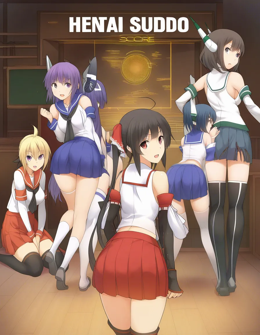 best quality, polished, 4girls, detached sleeves, bent over, hentai style, hentai_studio_quality