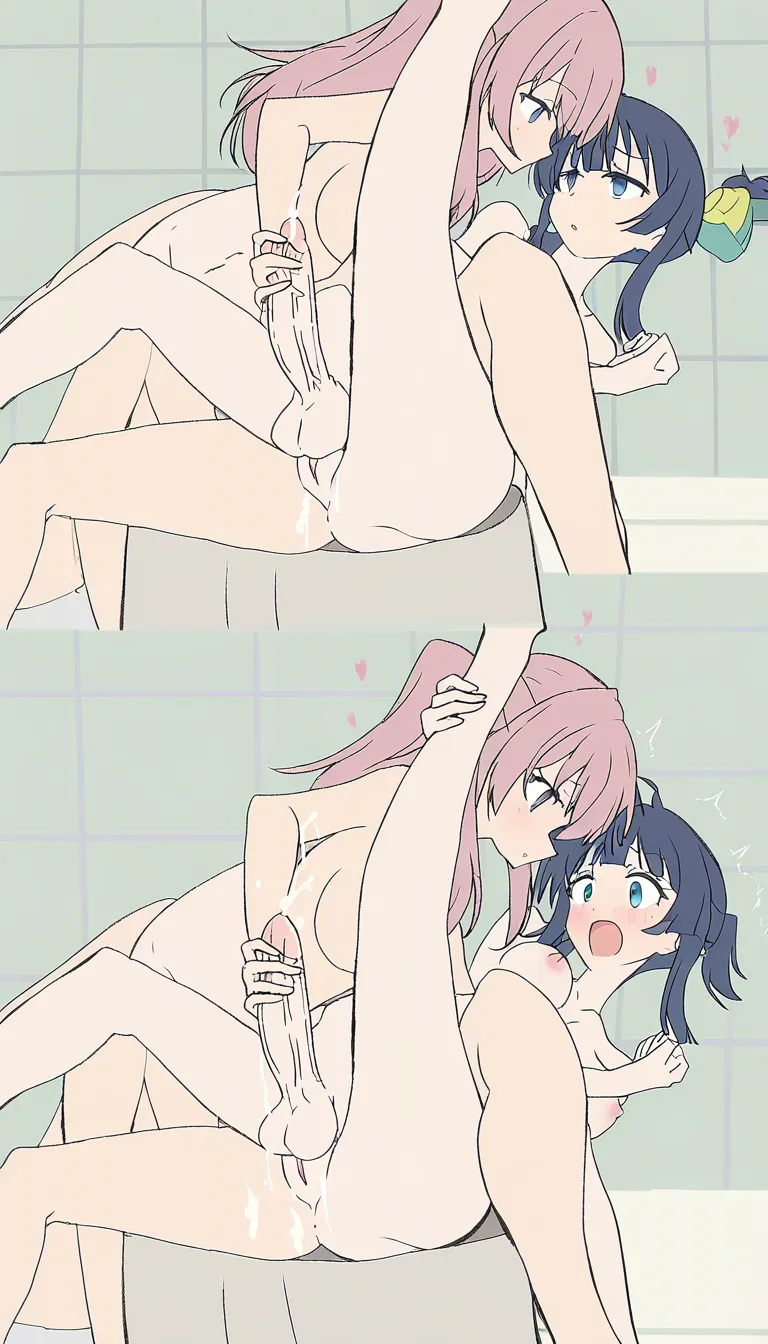 futa_with_female futanari same-sex_bathing shared_bathing 2girls cum