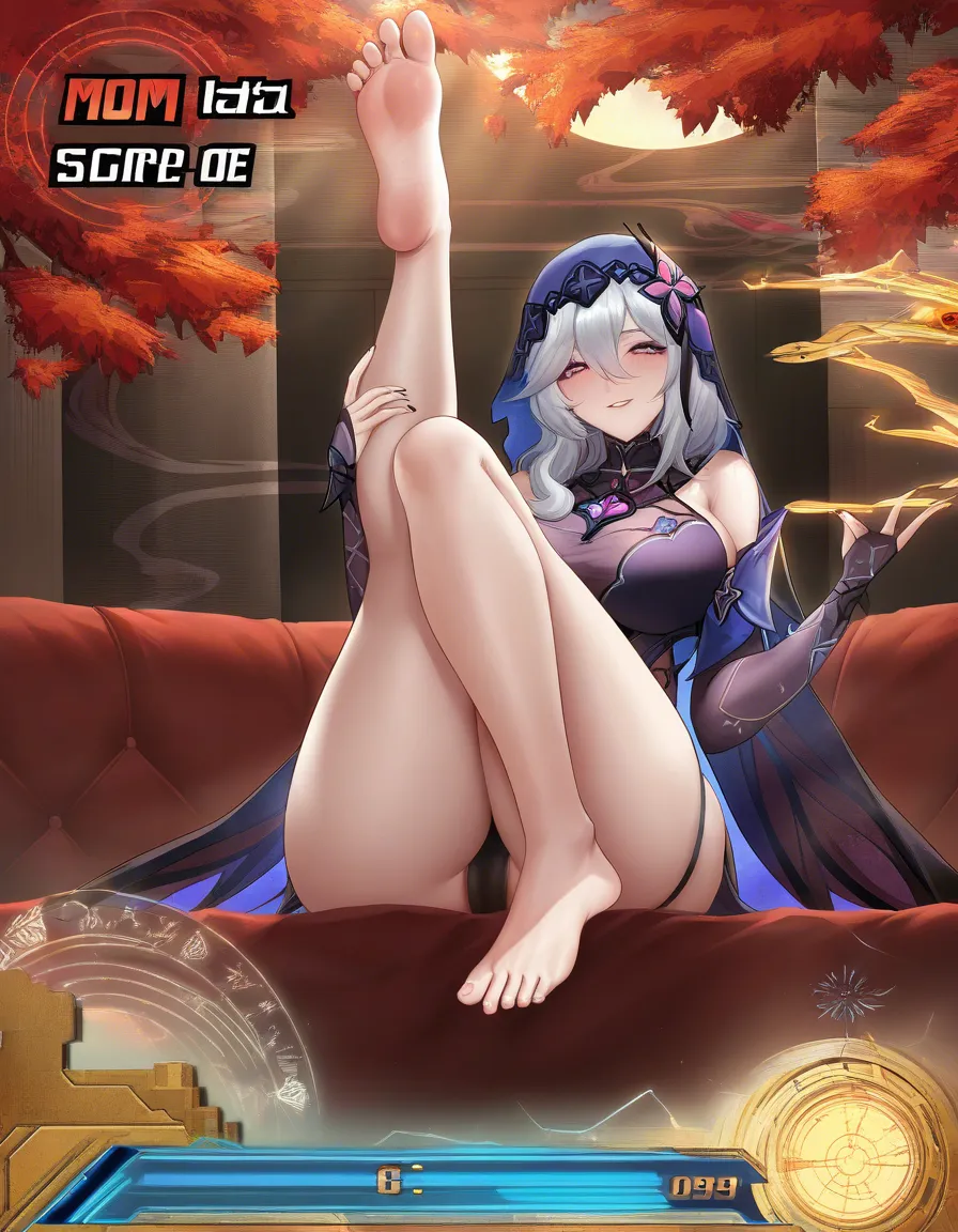 mom, best quality, mature_female , leg up, feet, hentai_studio_quality