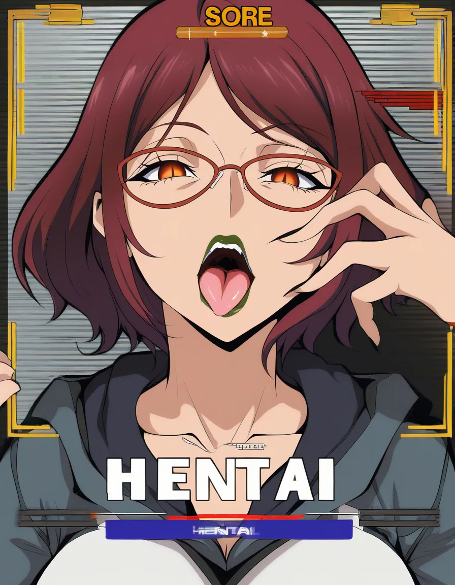 absurdres, highres, close-up mature_female lipstick pov french_kiss sloppy kiss buchukisu glasses, hentai_studio_quality