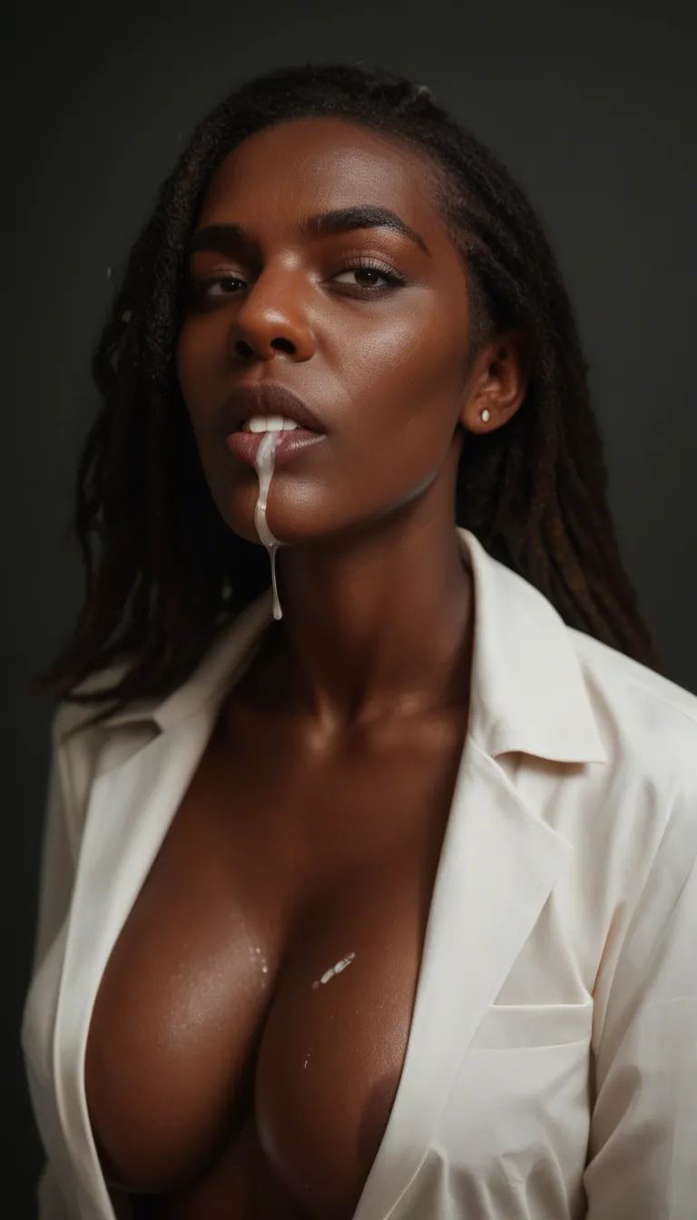 Aggressive throat fuck of a beautiful sexy big breast 30 year old african woman while Cum dripping from her mouth to her chest