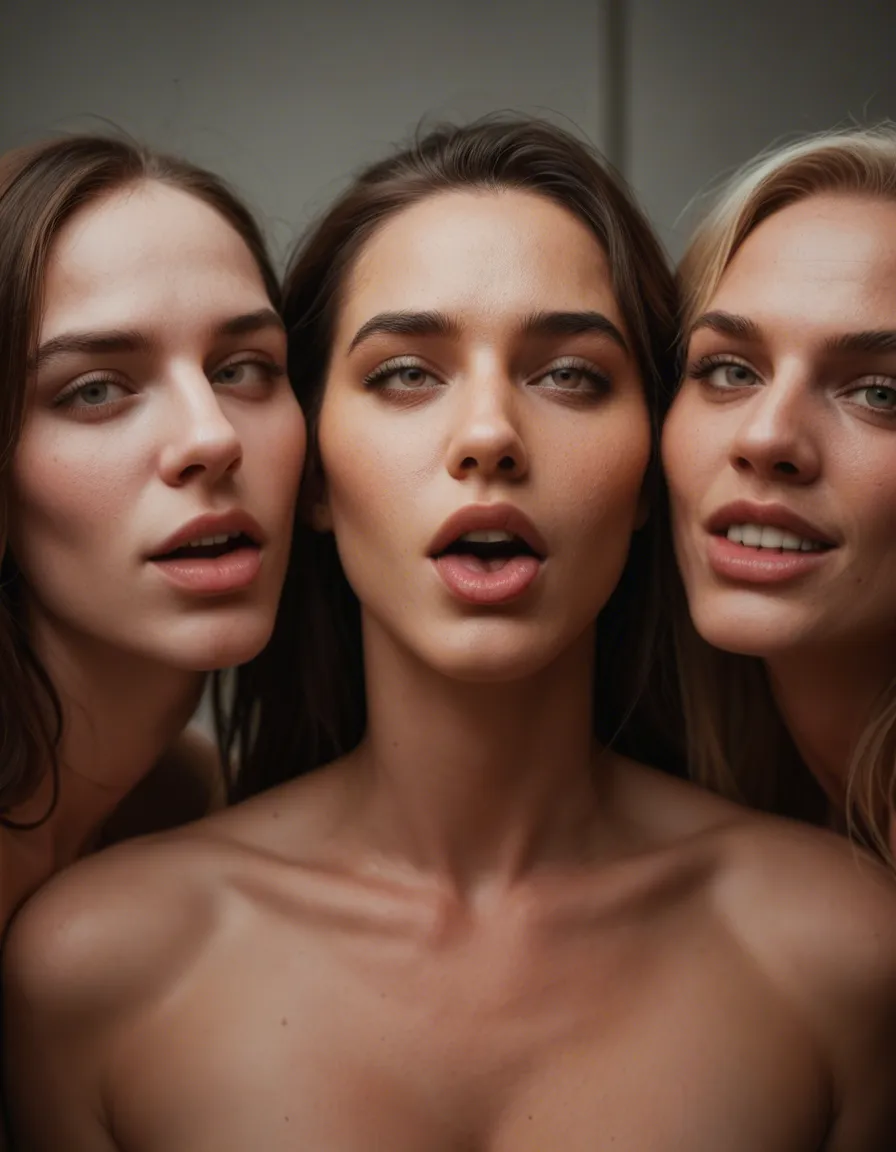 sharp focus, 8k uhd, 6+women, ahegao, legs, confident gaze, RAW photo, score_9, score_8, candid photo, realistic skin texture, visible skin pores, film grain, depth of field