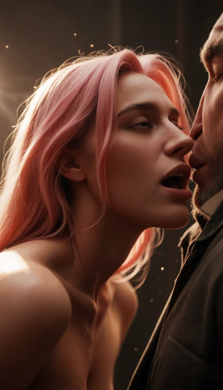 highly detailed, natural lighting, couple, pink hair, alternate costume, moaning, spotlight, dslr quality