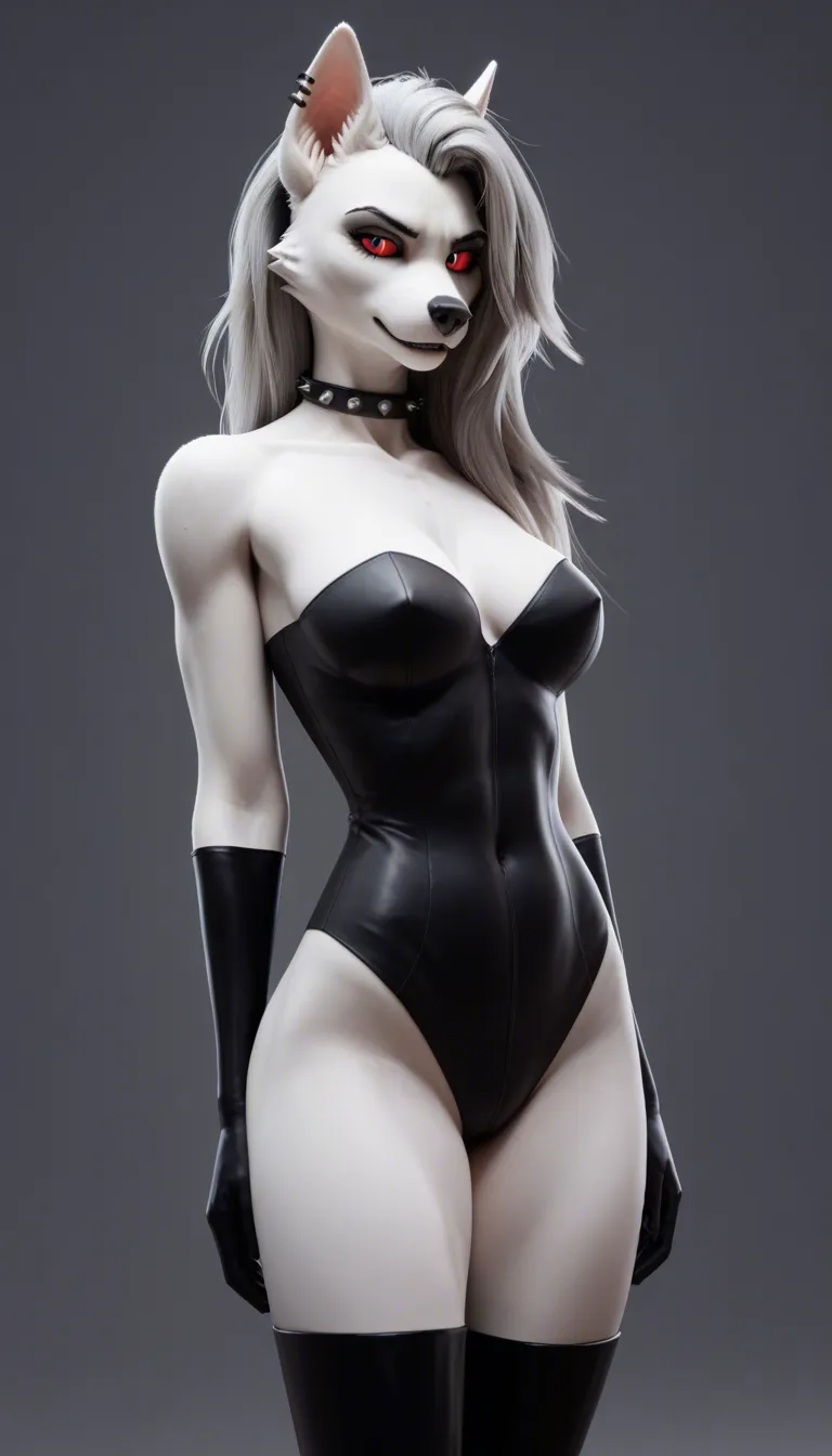 Loona the anthropomorphic wolf from helluva boss with thick_thighs in a dominatrix outfit