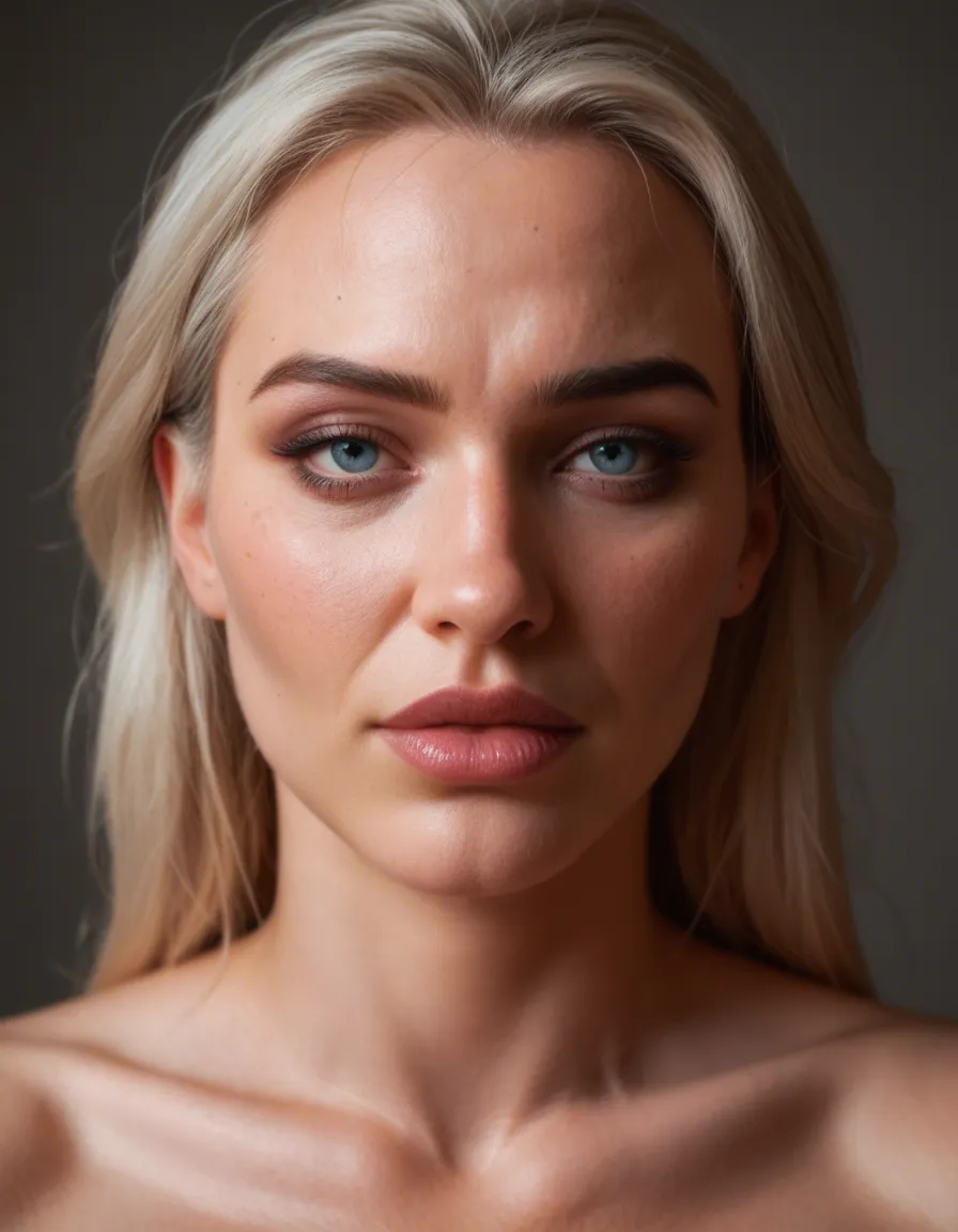 Photorealistic 3D of a 54-year-old mature woman, same exact face and body continuity. Attractive older face with smooth Botox-treated forehead, reduced wrinkles and crow’s feet, slightly frozen brow, plump fuller lips from lip fillers, permanent makeup (defined brows and subtle lip tint). Long straight neon purple hair reaching her buttocks. Extremely small 22-inch wasp waist, flat tight stomach, dramatic hourglass figure, very large full breasts. Mature but highly maintained body. Sitting or standing in a tight shiny light-pink latex/PVC mini dress with structured cups and thin straps (or current outfit). Submissive expression. Photorealistic, cinematic lighting., score_9, score_8, candid photo, realistic skin texture, visible skin pores, film grain, depth of field