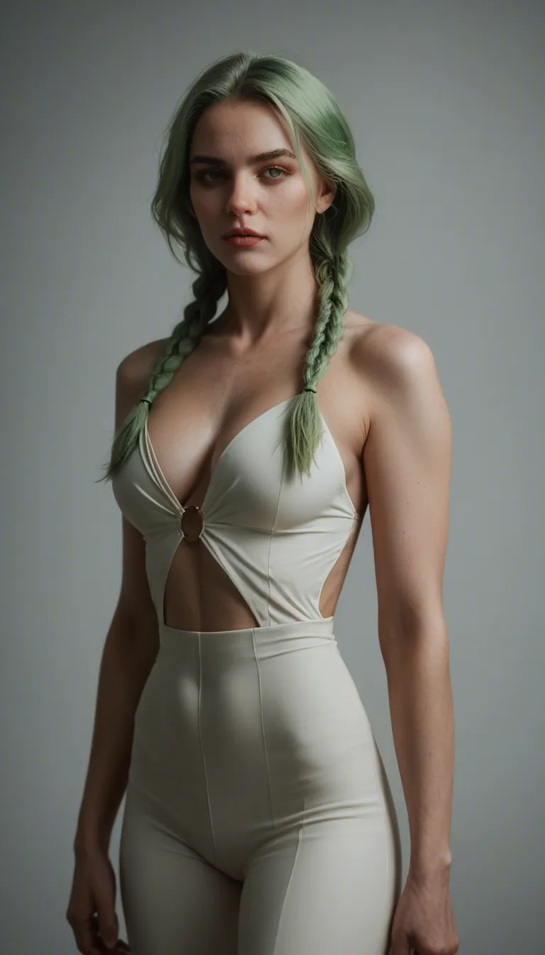 realistic, cinematic, A beautiful, white 18-year old princess stands over him. She has light-green hair, small shoulder-length braids, dangly earrings, very tall, very skinny, small breasts, small ass, naked, narrow hips, long very thin legs, barefoot, small amount of black pubic hair. The man has a large amount of white liquid on his face. She lifts one of her bare feet and insolently places it full on his upturned face. There are no penises in the scene.