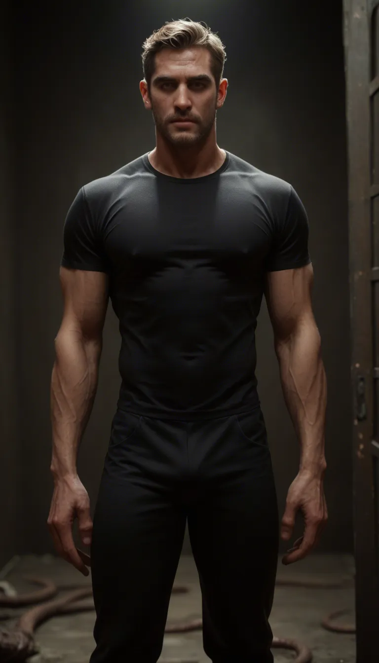 muscular adult man wearing tight black shirt and pants, standing in a dark mysterious room, suddenly thick slimy tentacles emerge from the shadows and wrap around his body, tentacles ripping and tearing his clothes, shirt and pants being pulled apart and shredded, clothes hanging torn on his body, chest and abs exposed, tentacles tightly wrapping around his arms and legs restraining him, tentacles sliding under the remaining clothes and pulling them down, fully exposing his muscular body, tentacles penetrating him deeply, one tentacle in his mouth and another thrusting into his ass, intense tentacle sex, heavy cumshot, semen dripping from his mouth and hole, wet shiny skin covered in slime and cum, arched back, pleasure expression with open mouth, dark atmospheric lighting, highly detailed, photorealistic, explicit, nsfw,