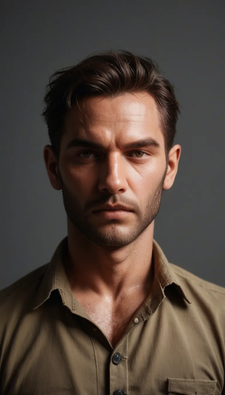 ultra HD, lifelike, male focus, bondage, buttons, grey background, natural skin texture, score_9, score_8, candid photo, realistic skin texture, visible skin pores, film grain, depth of field