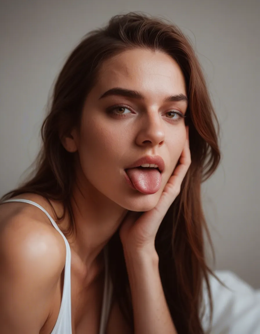 Sexy woman licking her pink toes, score_9, score_8, candid photo, realistic skin texture, visible skin pores, film grain, depth of field