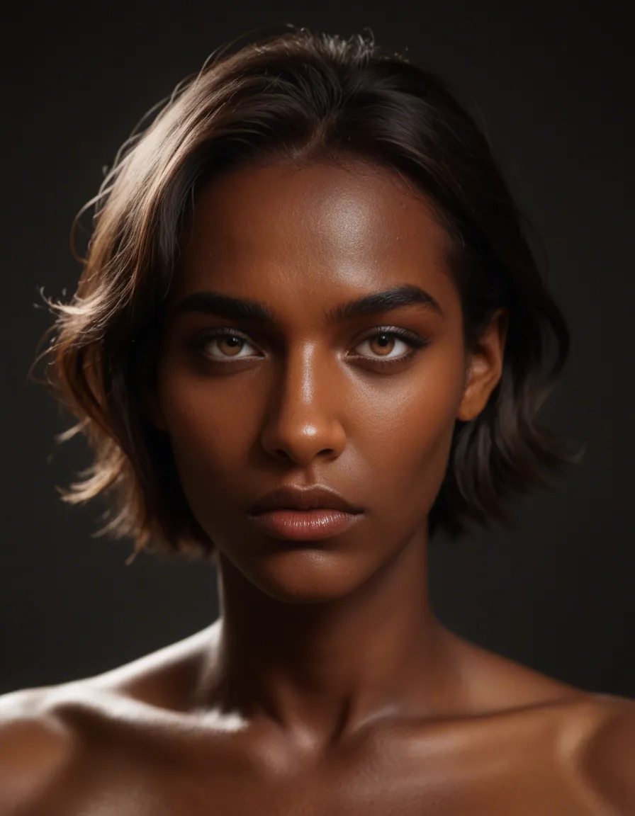 RAW photo, ultra realistic, over the shoulder, 1boy, bondage, dark skin, simple background, submissive blush, hyperrealistic, score_9, score_8, cinematic film still, anamorphic, film grain, dramatic lighting, shallow depth of field