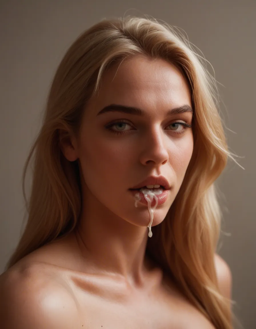 blond girl with cum in her mouth, pure pleasure, score_9, score_8, candid photo, realistic skin texture, visible skin pores, film grain, depth of field