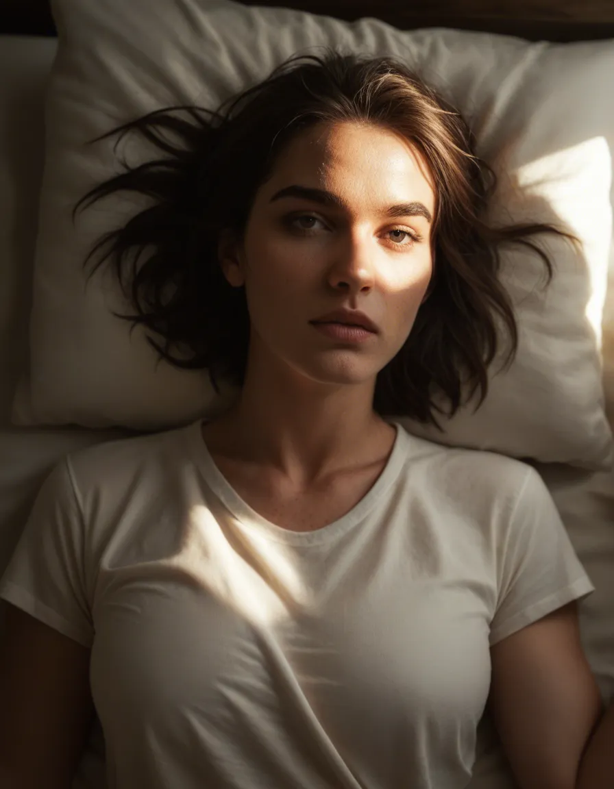 highly detailed, natural lighting, solo, short sleeves, missionary, RAW photo, score_9, score_8, candid photo, realistic skin texture, visible skin pores, film grain, depth of field
