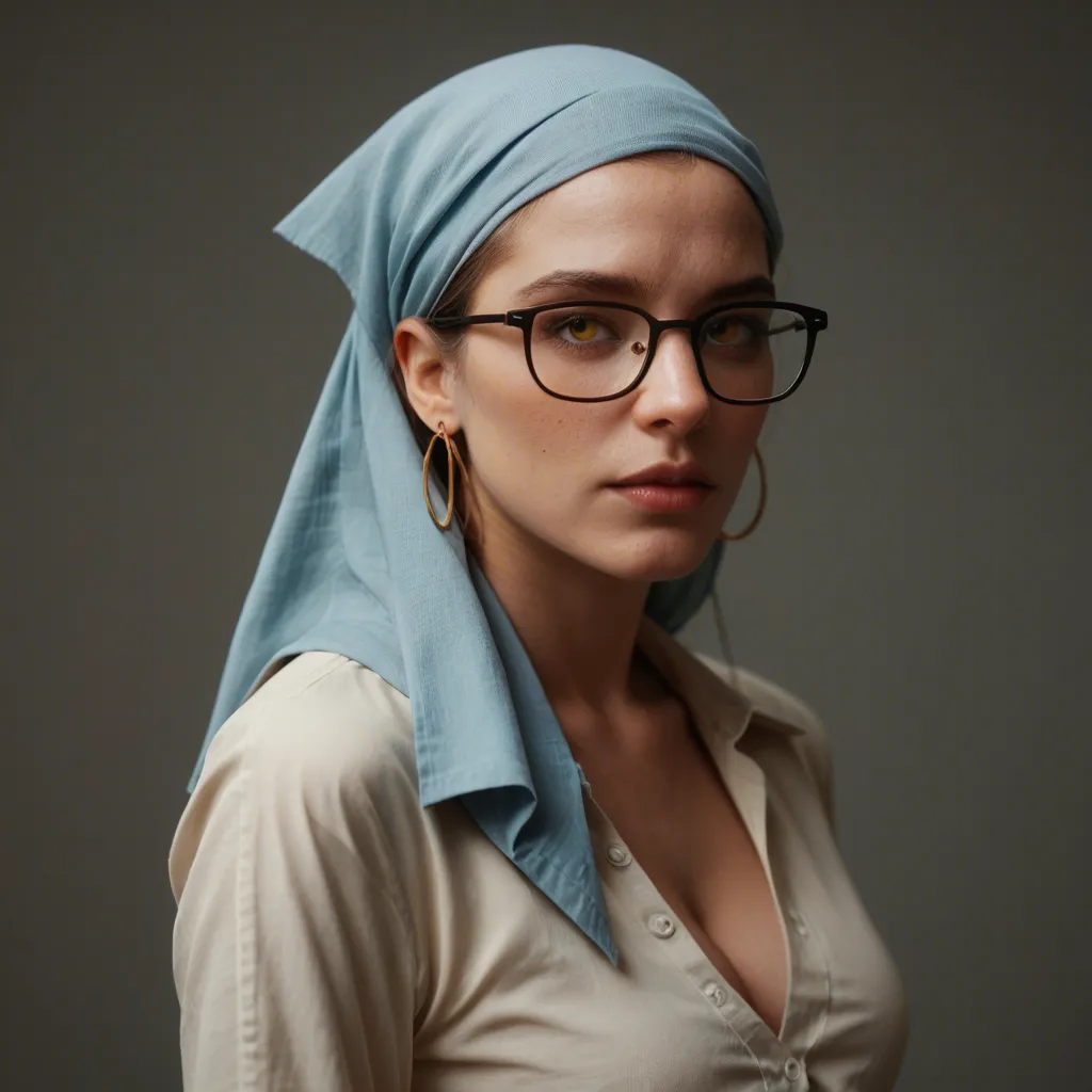 Ultraorthodox modest Israeli settler woman, wearing headscarf, hair completely wrapped by light blue headscarf, pregnant, glasses, loop earrings, open unbuttoned yellow shirt exposing her tits, long sleeves, long denim skirt lifted up, loose bra, panties pulled around her knee, huge tits, hairy pussy, spread legs, laying on examination desk in hospital, doctor is thrusting his huge cock in her pussy, deep vaginal double_penetration, deep throat,  fellatio, gangbang, side view,