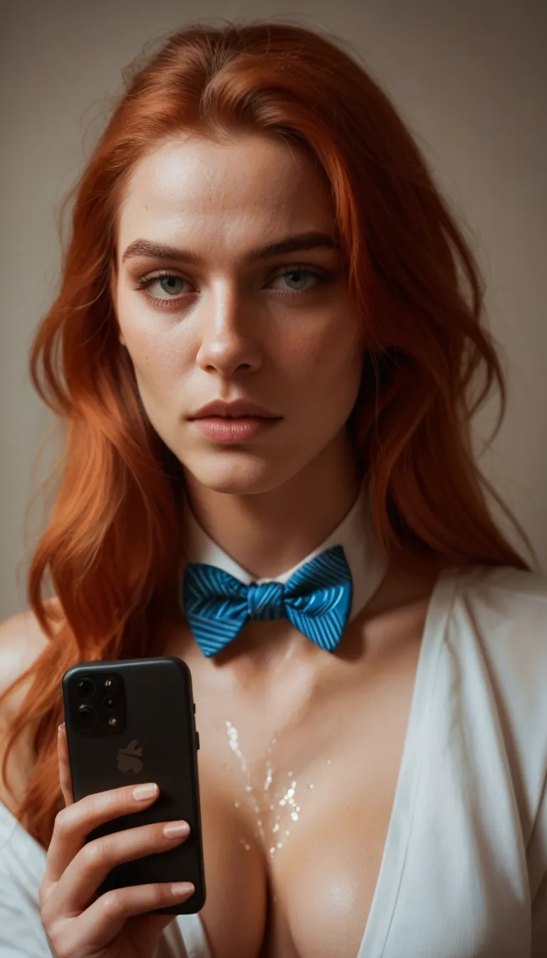 best quality, hyperrealistic, redhead woman, bowtie, squirting, lifelike render