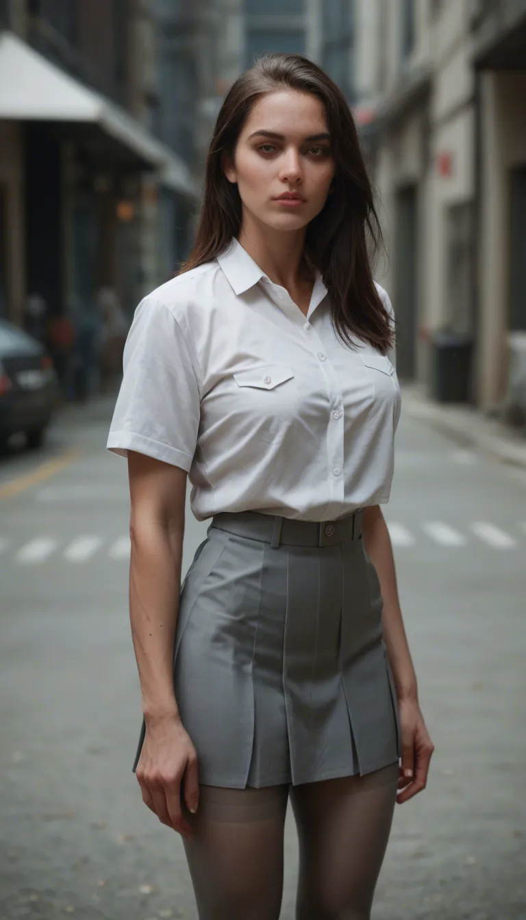 College uniform, grey skirt, grey pantyhose