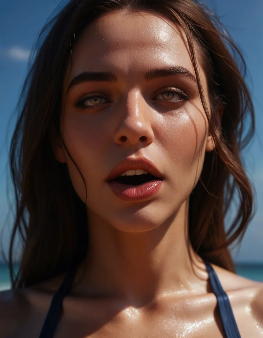 studio quality, sharp focus, succubus, abs, swimsuit, ahegao, blue sky, close-up, dramatic lighting, photorealistic, score_9, score_8, candid photo, realistic skin texture, visible skin pores, film grain, depth of field