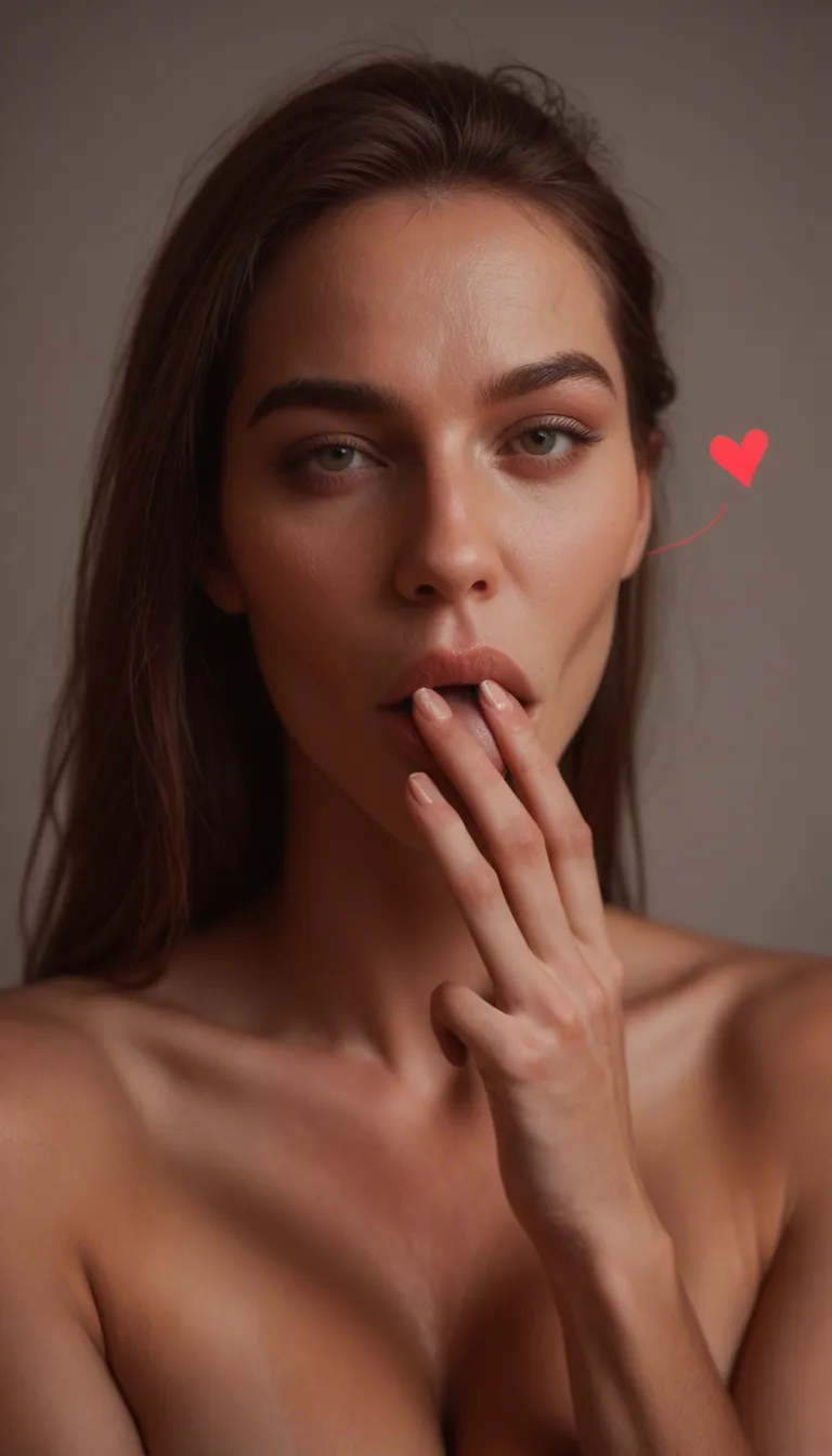 best quality, hyperrealistic, mature female, sidelocks, heart, oral, photorealistic