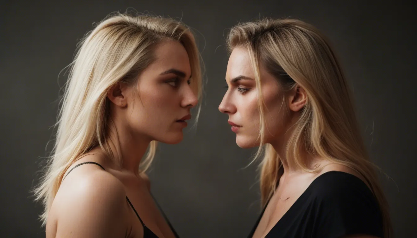RAW photo, ultra realistic, two attractive 20-year-old women facing each other, looking at each other, (medium shot frame from top of head to mid-thigh:1.4), (one woman partial back view:1.3), different hair colors, one blonde, one brunette, hourglass body shape, voluptuous, heavy buxom, wet skin, glistening skin, wet hair, dripping water, physical contact, caressing, flirting, whispering, seductive smile, bedroom eyes, wearing tight wet micro bikinis, different bikini colors, one woman in red micro bikini, one woman in blue micro bikini, sitting inside luxury indoor jacuzzi, warm bubbling water, dim moody lighting, soft diffuse glow, dark interior, cozy atmosphere, score_9, score_8, score_9, score_8, candid photo, realistic skin texture, visible skin pores, film grain, depth of field
