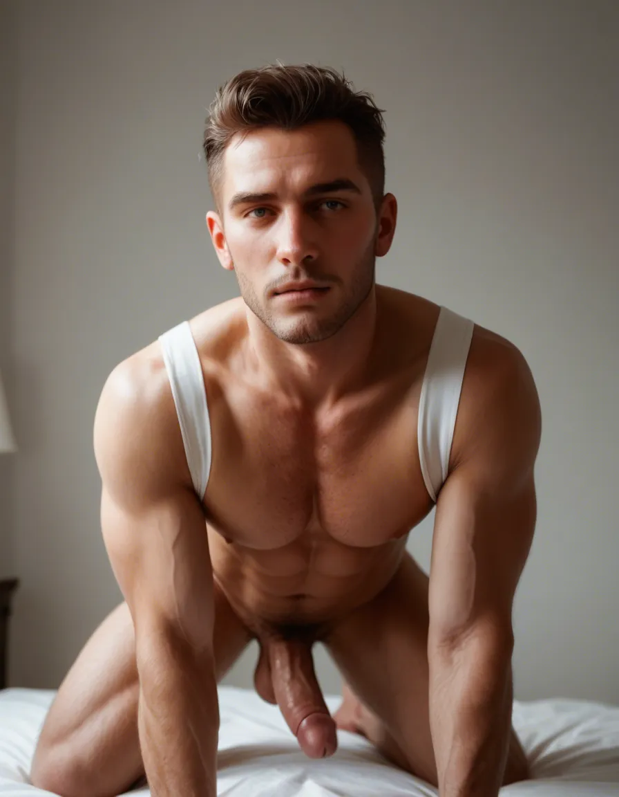 ultra HD, lifelike, maid, heart, on all fours, cinematic realistic, gay men, uncut penis, score_9, score_8, candid photo, realistic skin texture, visible skin pores, film grain, depth of field