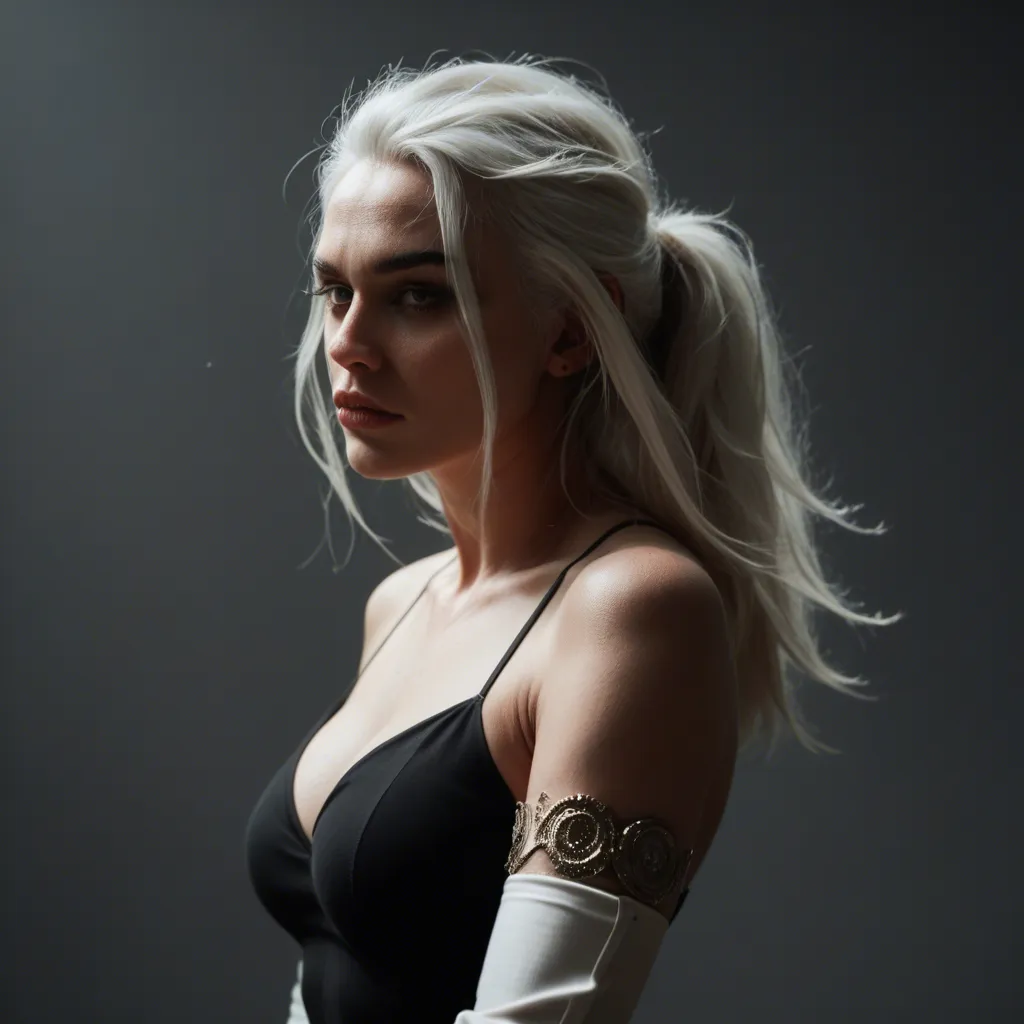 professional photo, high detail, demon woman, white hair, detached sleeves, arching back, moonlight, dslr quality