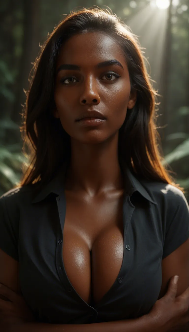 highly detailed, natural lighting, princess, dark-skinned female, collared shirt, paizuri, blurry background, spotlight, lifelike render