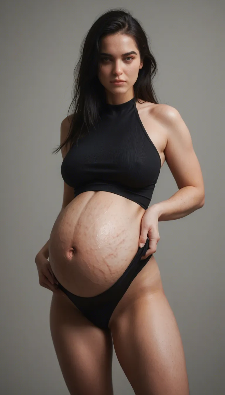 Exact woman from reference photo: beautiful 28yo Indonesian pregnant wife, long black hair, massive 8-month pregnant belly with stretch marks, fair skin, wearing tight light gray long-sleeve top and matching skirt. She is sitting on the green couch in the cozy room with pink wall and stuffed toys. She slowly and seductively pulls down her gray top and hijab with both hands, fully exposing her huge round pregnant breasts with puffy erect nipples and leaking milk, moaning loudly "ahh suami... lihat perut hamilku yang besar ini", then she uses both hands to squeeze and massage her own massive pregnant breasts, nipples hardening, milk slightly dripping, one hand still caressing her huge belly, hips slightly moving, ahegao expression, sweat glistening on skin, explicit NSFW, very sensual and vulgar, realistic jiggle physics, long video seamless 15 seconds, photorealistic 8k, ultra detailed skin texture and fabric, pregnant fetish, dark erotic lighting, best quality