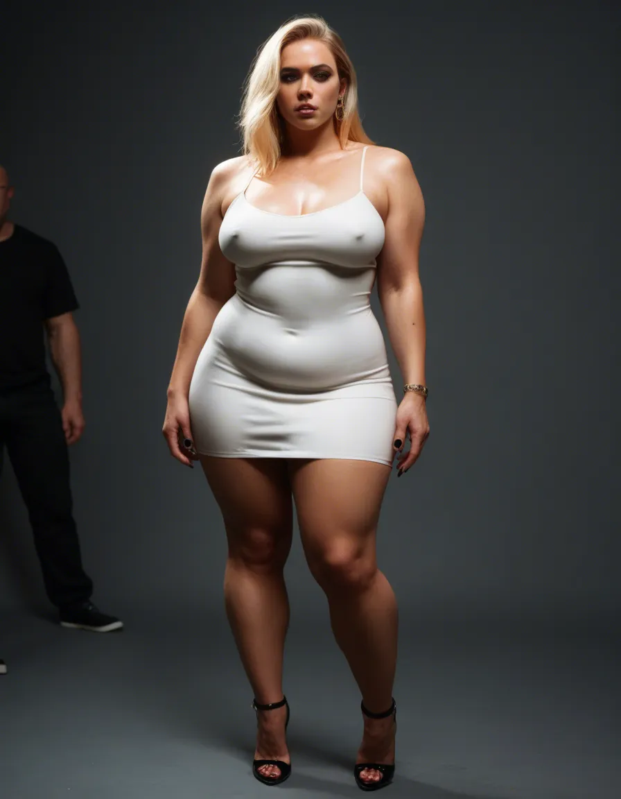 Femboy, plump, chubby, thick, curvy, blonde_hair, painted_nails, piercings, large_bulge, dress, high_heels, image, sext, image sent by text,, score_9, score_8, candid photo, realistic skin texture, visible skin pores, film grain, depth of field