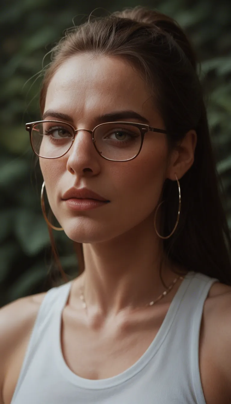 A very pretty woman wearing nerd-style glasses and sporting a large, round nose with large nostrils; the guy cums inside her nostrils, depositing his semen there.