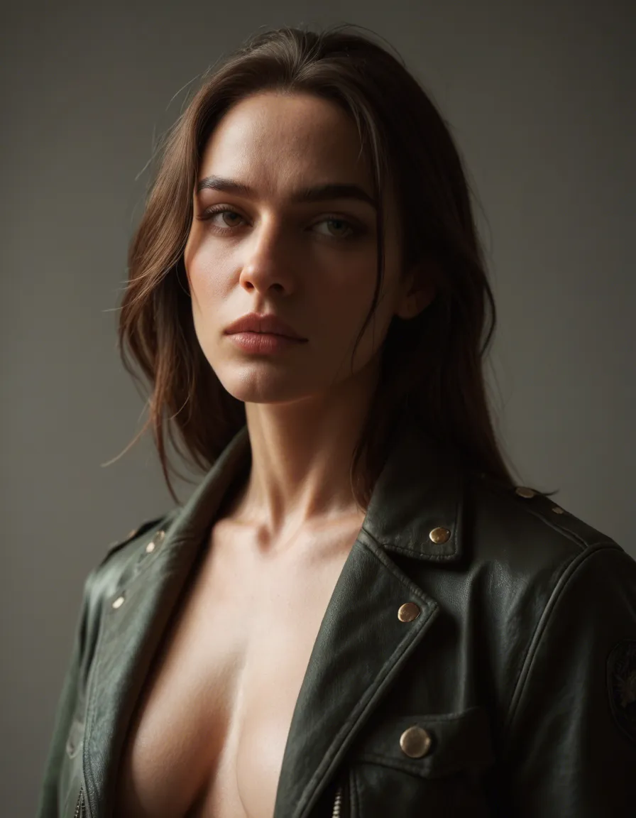 studio quality, sharp focus, 1other, muscular, jacket, fully nude, warm tones, dslr quality, score_9, score_8, candid photo, realistic skin texture, visible skin pores, film grain, depth of field