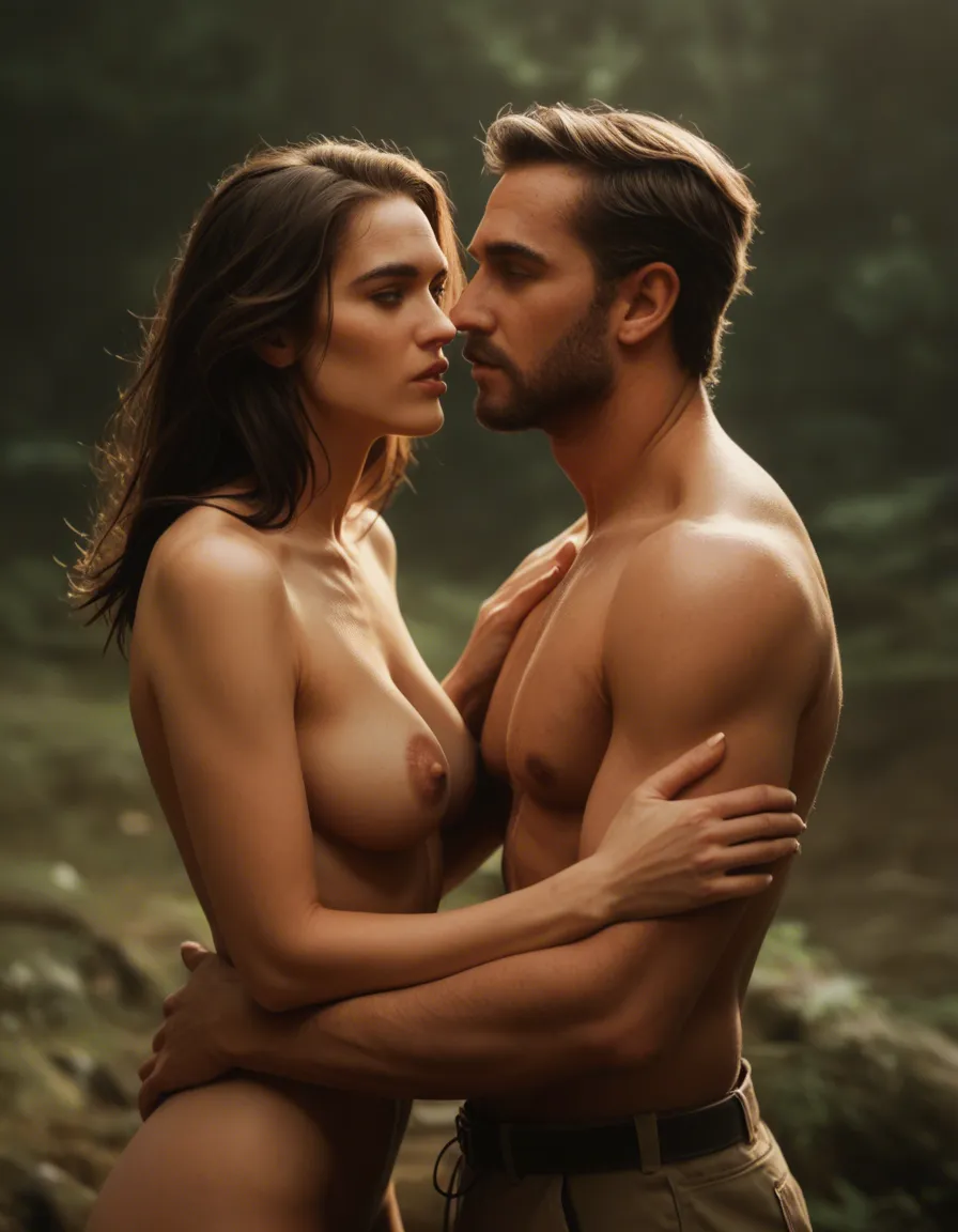 ultra HD, lifelike, couple, ribbon, topless, cinematic realism, score_9, score_8, candid photo, realistic skin texture, visible skin pores, film grain, depth of field