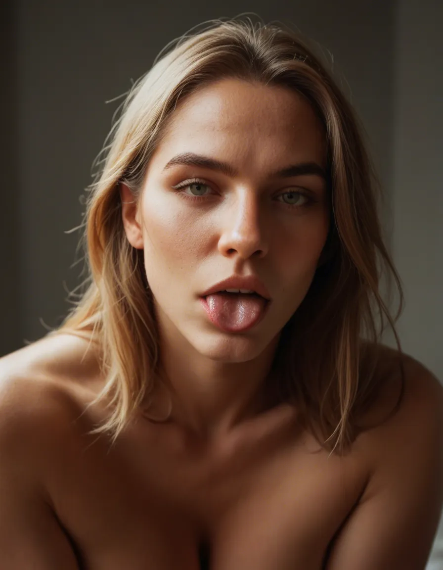 photo of nude girl licking bbc, score_9, score_8, candid photo, realistic skin texture, visible skin pores, film grain, depth of field