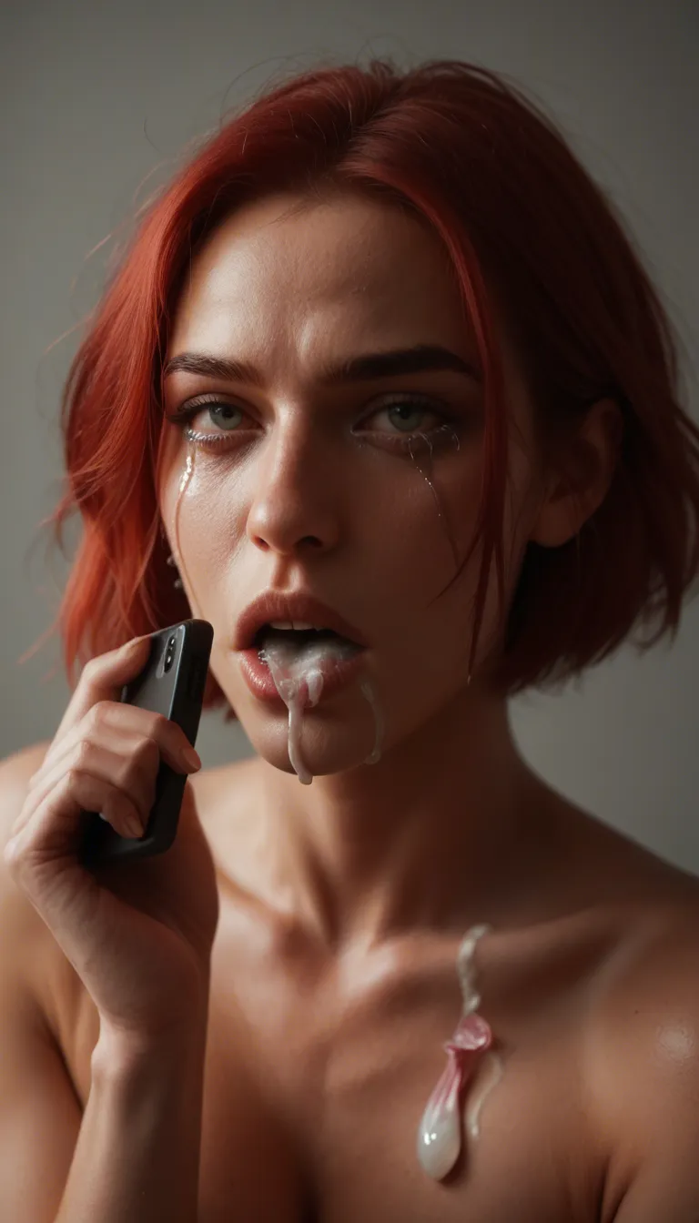 Red hair, short_hair, deeptroath, crying_with_eyes_open, cum_in_mouth, used_condom