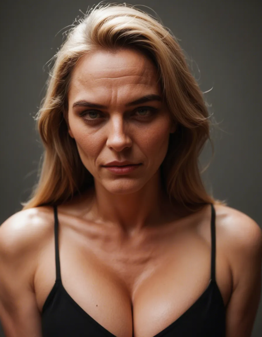 Next door MILF, flirting, score_9, score_8, candid photo, realistic skin texture, visible skin pores, film grain, depth of field