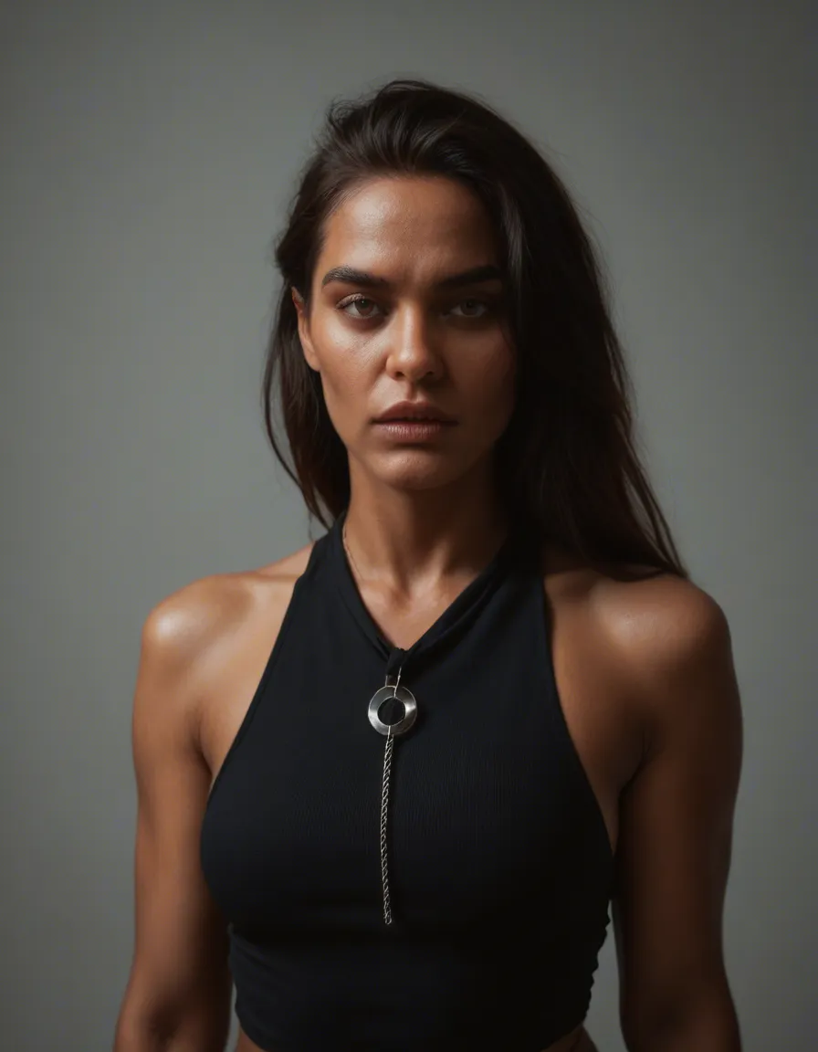 dslr, film grain, photorealistic, demon girl, sleeveless, bondage, natural skin texture, score_9, score_8, candid photo, realistic skin texture, visible skin pores, film grain, depth of field