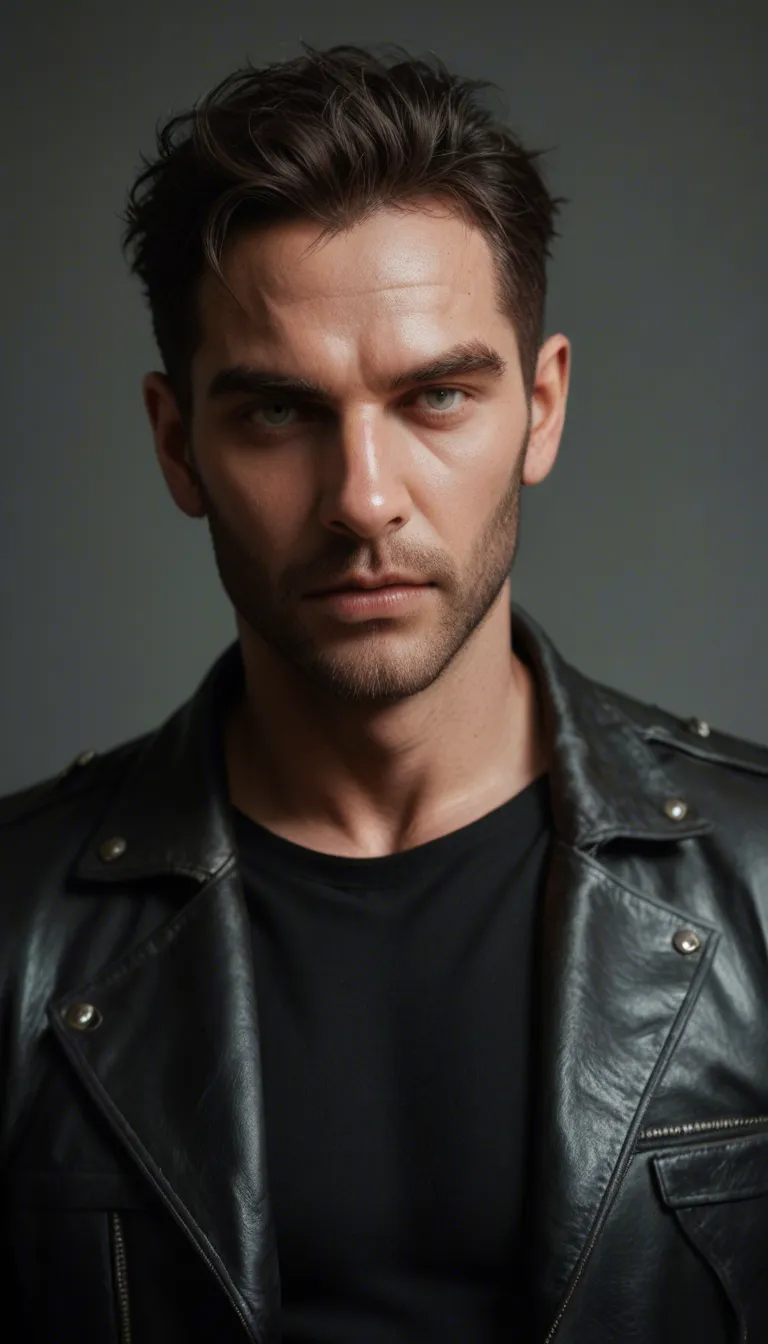 , highly detailed NSFW image of a charismatic male rockstar with long messy dark hair, sharp jawline, intense eyes, leather jacket half-open over a black band t-shirt, visible tattoos on arms and chest, and a natural gothic female who loves rock music, long straight black hair, pale skin, no makeup, soft natural features, both sweaty and passionate after a concert, backstage, leather and denim partially removed, electric chemistry, intense eye contact, bodies pressed together, intimate sexual act, dim lighting, rock posters on the walls, raw and charged atmosphere